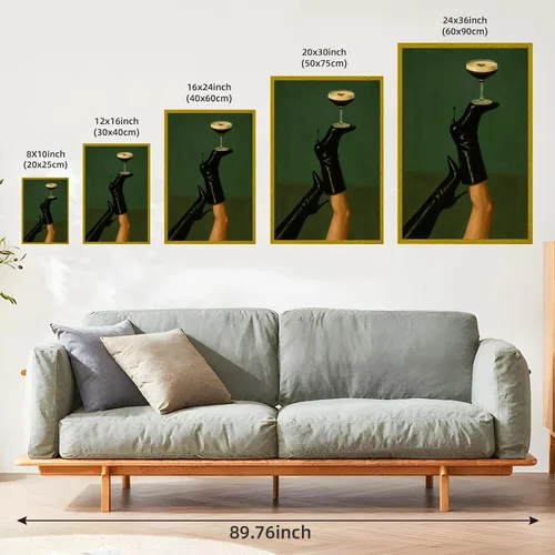 Vista 3 de Licpach Tacones de expreso, arte de pared femenino, estampado en lienzo para cóctel, tacón alto, decoración estética de niña, póster verde moderno