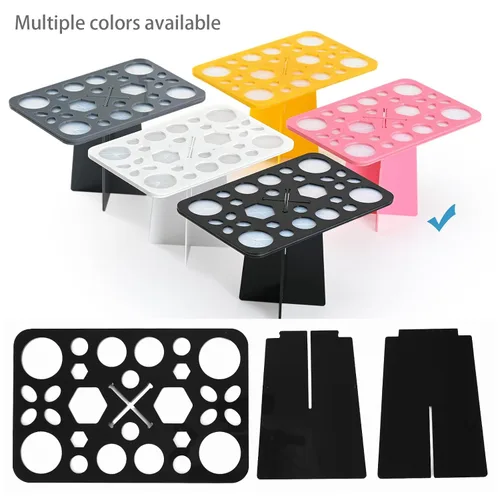 Vista 7 de Luckyiren Escurridor acrílico para cepillos, soporte plegable con 28 ranuras para pinceles de uñas, pintura y maquillaje, negro, unisex, ideal