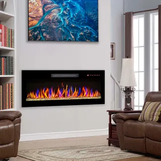 Chimenea eléctrica ultrafina de 36 pulgadas, chimenea empotrada y montada en la pared, calentador de luz LED con control remoto, chimenea eléctrica