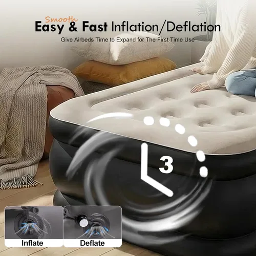 Vista 3 de DIMAR GARDEN Colchón de aire tamaño individual con cabecero y bomba, colchón hinchable cama inflable con almohadas