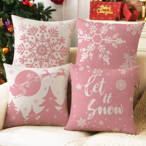 Vista 11 de JOJOGOGO Fundas de almohada de Navidad en blanco y negro 18x18, juego de 4, fundas de almohada decorativas de invierno con copos de nieve para sofá