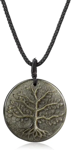 Vista 19 de COAI Collar de obsidiana negra con árbol de la vida para hombre