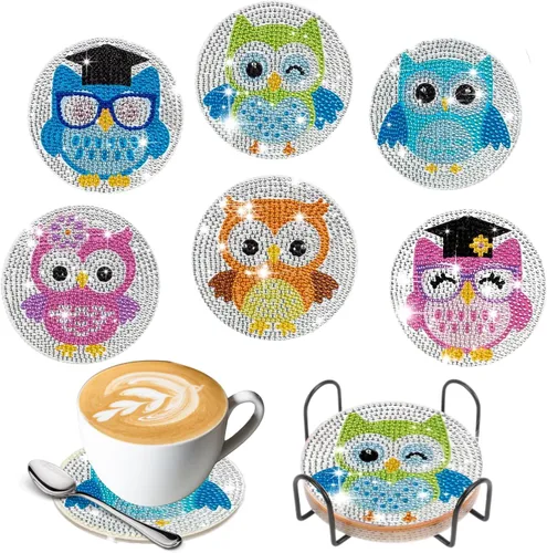 Vista 9 de 6 piezas de posavasos de pintura de diamante Posavasos de arte de diamante Pintura de arte de diamante de trasero de animal Regalo de arte