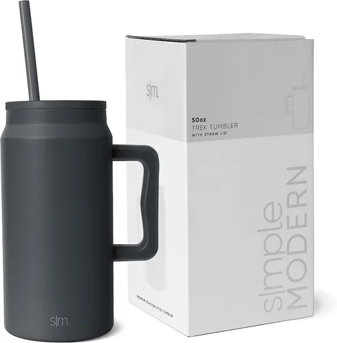 Vista 15 de Simple Modern - Vaso de 1,5 l con asa y tapa con pajita, botella de agua grande de acero inoxidable reutilizable con aislamiento, regalos para Negro