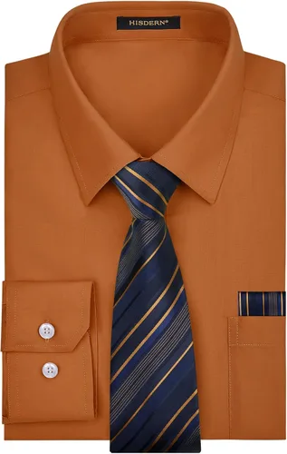 Vista 45 de HISDERN Mens Dress Shirt with Tie Pocket Square Set Classic Button Down Shirt Matching Tie Long Sleeve Shirts 08-verde