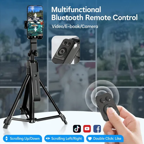 Vista 14 de Trípode de seguimiento facial automático de 71 pulgadas para iPhone con luz, kit de vlogging para iPhone con gesto/control remoto, rotación de 360°
