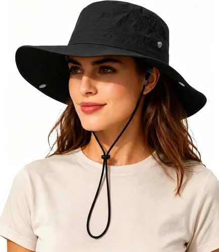 Vista 16 de Sombrero de lluvia impermeable de ala ancha para mujeres y hombres UPF50+ Beige
