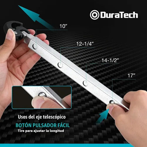 Vista 4 de DURATECH Llave telescópica para lavabo, llave de fregadero, mandíbula ajustable de capacidad de 3/8'' a 1-1/4'' con mango extensible de 10" a 17