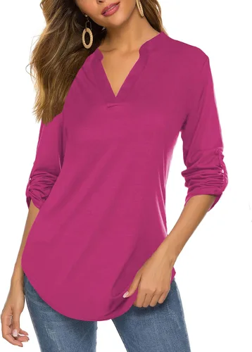 Vista 18 de Halife Blusa de trabajo con cuello en V y manga 3/4 enrollable, estampado c-army verde