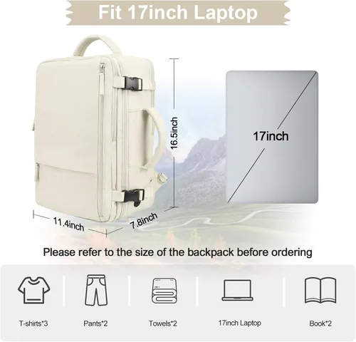 Vista 4 de Hanples Mochila de viaje para mujeres y hombres, mochila grande para artículos personales, mochila para laptop aprobada por la TSA Flight, Beige