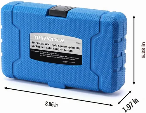 Vista 8 de MIXPOWER Juego de 10 llaves de punta estriada, tipo M, acero S2 y Cr-V, extralargo de 4 pulgadas de longitud, M4-M18, XZN Triple Square Spline Bit
