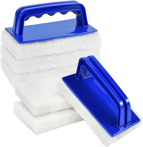 Vista 9 de YoleShy Juego de fregadores con asa, almohadillas de baño antiarañazos, esponja de limpieza reutilizable para azulejos de ducha, bañera, fregadero