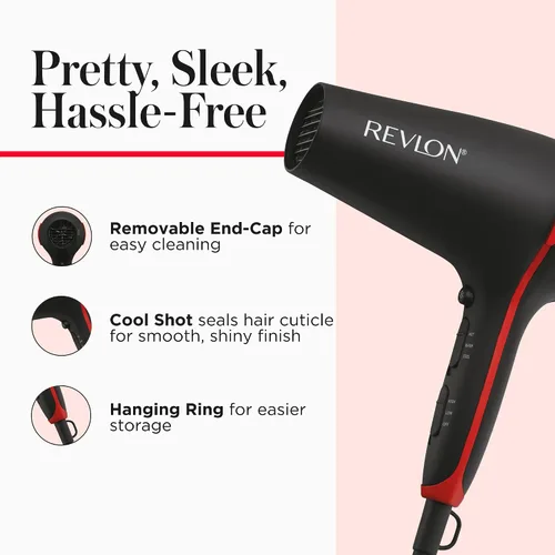 Vista 6 de REVLON SmoothStay - Secador de pelo con infusión de aceite de coco con difusor y concentrador, secador de cerámica iónico para control