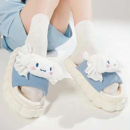 Vista 4 de CASASO Kawaii Slippers Cute Furry Slides - Cartoon Womens Four Seasons Home Linen Slippers Mute Linen Slides Indoor House Home Shoes For Women Men