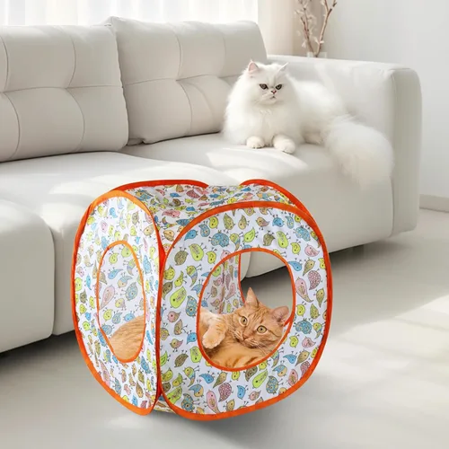 Vista 7 de Andiker Tienda para gatos, túnel de gatos con 3 agujeros seguro y fuerte, lindo túnel plegable fácil de transportar para gatos de interior, gatitos