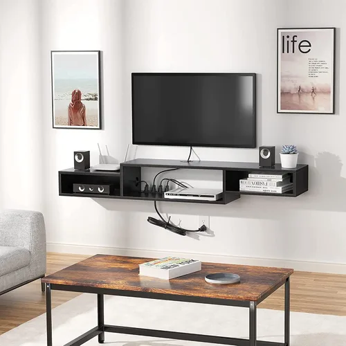 Vista 2 de FABATO Soporte de TV flotante de 59 pulgadas con toma de corriente montado en la pared, consola multimedia, estante debajo del televisor para caja