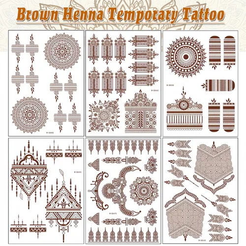 Vista 2 de Tatuajes temporales de henna para mujer, calcomanías de tatuajes de henna marrón, impermeables, encaje sexy, flores, tatuajes falsos de henna