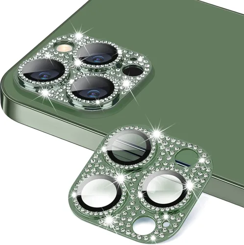 Vista 30 de Protector de lente de cámara para iPhone 13 & iPhone 13 Mini, brillante con diamantes de imitación 3D con purpurina, cubierta de cámara de vidrio