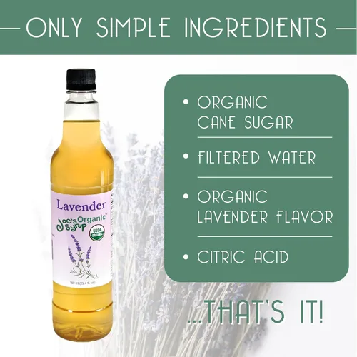 Vista 2 de Joe's Syrup Jarabe con sabor orgánico, lavanda orgánica, 25.4 fl oz (paquete de 3) Sabor floral, herbal y dulce hecho con azúcar de caña pura