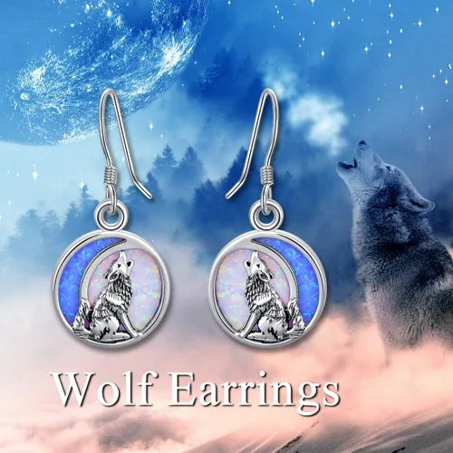 Vista 2 de POPKIMI Bonitos aretes colgantes de animales, joyería de animales, regalos de cumpleaños y Navidad para mujeres, aretes de ópalo de cristal de plata