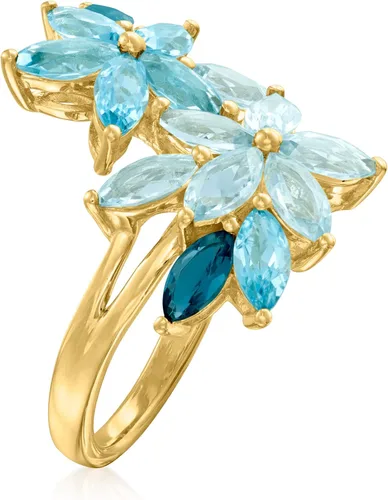 Vista 3 de Ross-Simons Anillo floral de topacio azul tono de 3.70 quilates en oro de 18 quilates sobre ley