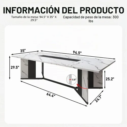 Vista 2 de Hlivelood Mesa de comedor grande de 94 pulgadas para 8 10 personas, mesa de cocina rectangular de madera con mesa impermeable, muebles rectangulares