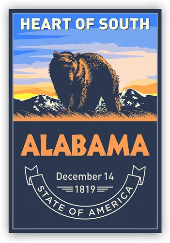 Vista 4 de Póster del estado de Alabama, impresión de póster de Alabama, póster con emblema del estado de Alabama, póster de estado de viaje retro, arte