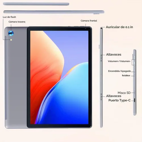 Vista 8 de Última tableta Android actualizada 2025 de 10.1 pulgadas con pantalla táctil IPS HD, cámara dual, almacenamiento de 64 GB de expansión de 1 TB, kit