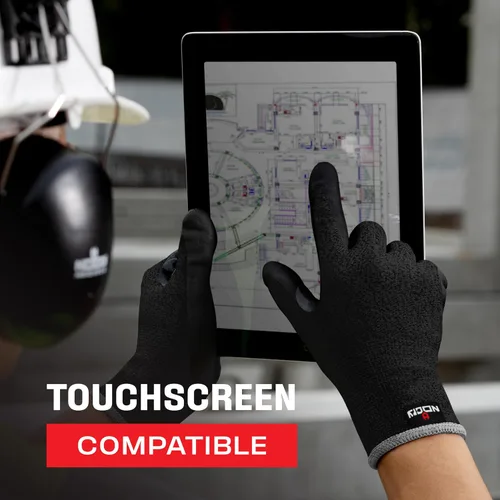 Vista 4 de NoCry Guantes de trabajo resistentes a cortes profesionales para hombres y mujeres con agarre firme y palmas impermeables — Puntas táctiles y pulgar