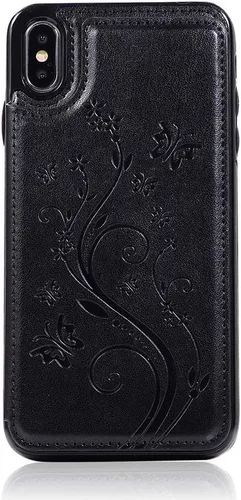 Vista 7 de Funda de teléfono para iPhone Xs Max de 6.5 pulgadas 2018 con protector de pantalla de vidrio templado, tarjetero con tapa de cuero para celular i X