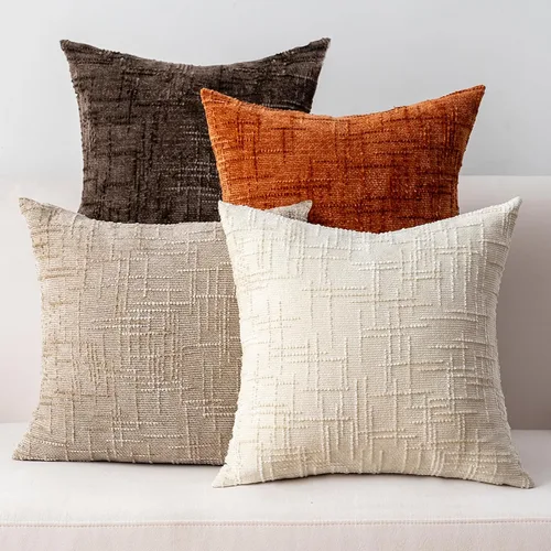 Vista 17 de Fundas de almohada decorativas de 18 x 18 pulgadas, juego de 4, suaves, sólidas, de estilo granja, fundas de almohada de chenilla para sofá, fundas