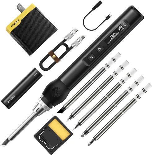 Vista 8 de Kit de soldadura FNIRSI, soldador digital mini DC/PD (96W/65W), calentamiento rápido 180-780℉, 6 puntas de soldadura, pantalla OLED digital
