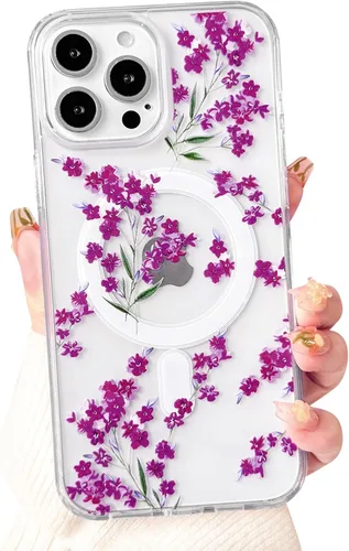 Vista 27 de NITITOP Funda magnética transparente compatible con iPhone 14 Plus/15 Plus, compatible con MagSafe lindas flores, hojas florales para mujeres