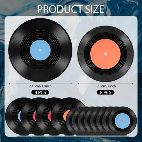 Vista 2 de Tellegloww 12 discos de vinilo en blanco para decoración de fiestas retro de 12 pulgadas y 7 pulgadas, para decoración de fiestas retro de los años