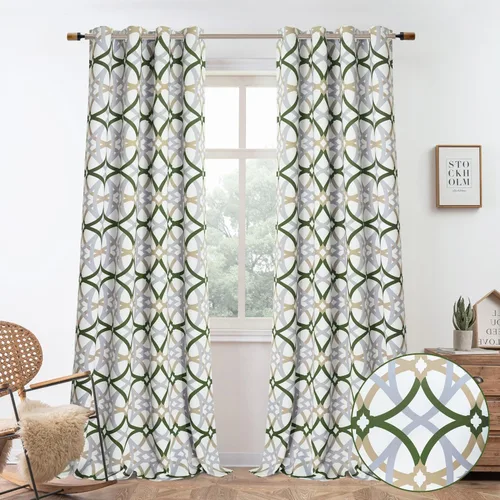 Vista 9 de Cortinas DriftAway Alexander de oscurecimiento para sala de estar, mezcla de lino con patrón, térmicas, oscurecedoras, geométricas, estilo marroquí