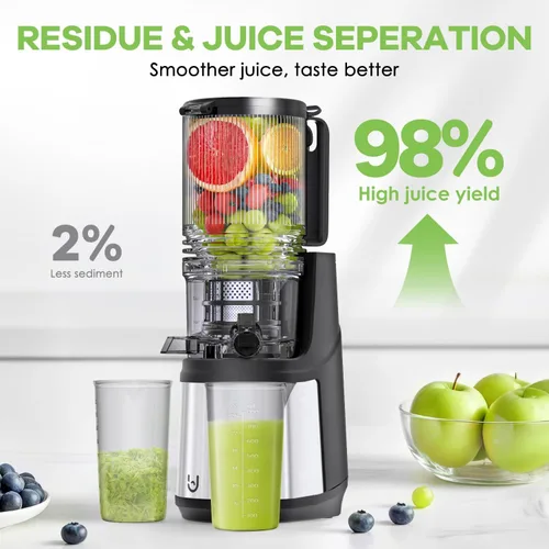 Vista 6 de EanOruus Cold Press Juicer, 5.8" Wide Feed Chute Juice Extractor Machine with 400W, High Juice Yield, Slow Masticating Juicer for Whole Vegetables &