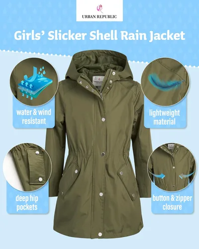 Vista 2 de URBAN REPUBLIC Chubasquero para niña - Chaqueta impermeable cortavientos Slicker Shell (7-16)