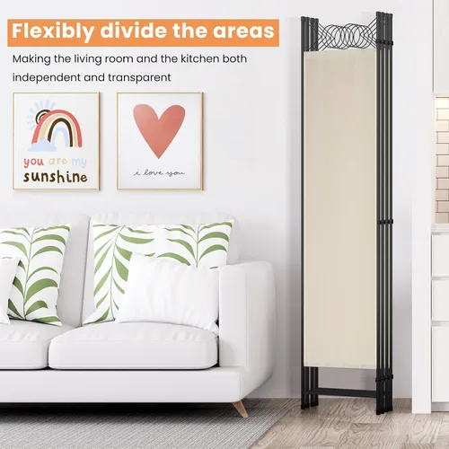 Vista 7 de Divisor de habitación, 4 paneles, pantalla de privacidad plegable portátil de 6 pies, divisor de pared independiente con marco de acero y panel