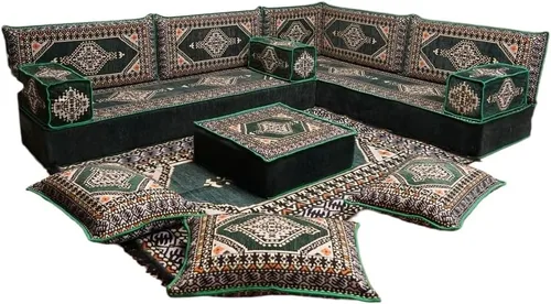 Vista 39 de arabicsofa Juego de asientos Jalsa en forma de L – Majlis árabe hecho a mano con almohadas de respaldo