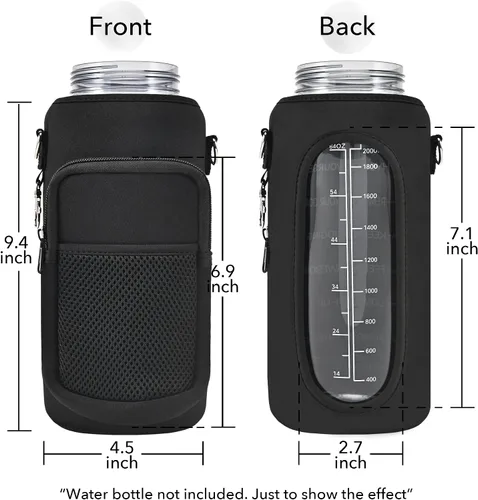 Vista 2 de Bolsa para botellas de agua de medio galón, soporte para botellas, correa de mano ajustable para el hombro, funda de neopreno con 2 bolsillos
