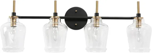 Vista 6 de Durent Lighting Lámparas de tocador de baño, 4 luces de baño sobre espejo, 28.5 pulgadas, negro y dorado