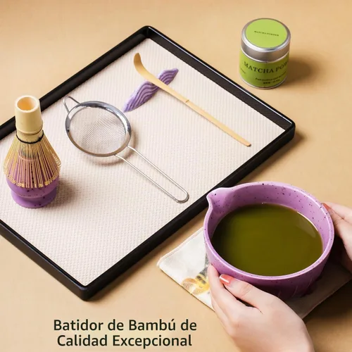 Vista 6 de Juego de té Matcha japonés de 7 piezas, kit de matcha con cuenco de matcha (con boquilla de vertido), batidor de matcha, soporte para batidor