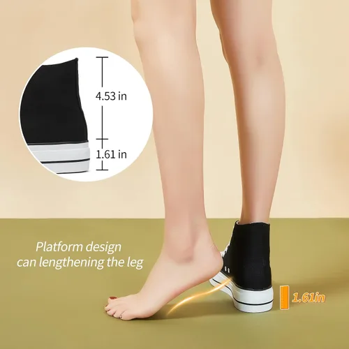 Vista 2 de POVOGER Zapatos deportivos de plataforma para mujer, zapatos de lona altos de moda, zapatos de plataforma blancos para mujer, zapatos casuales
