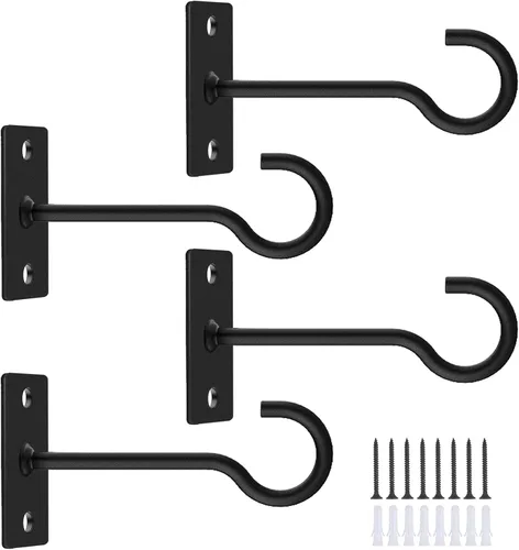 Vista 19 de Ganchos para plantas, paquete de 2 soportes de metal para colgar plantas de 6 pulgadas, gancho decorativo para comederos de pájaros, macetas, Negro