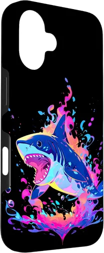 Vista 3 de iPhone 16 Colorful Shark, Spirit Animal, Multicolor Art, Case
