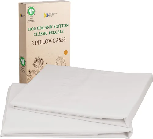 Vista 20 de California Design Den Juego de 2 fundas de almohada de 100 % algodón orgánico tamaño Queen/estándar, suaves y nítidas fundas de almohada de algodón