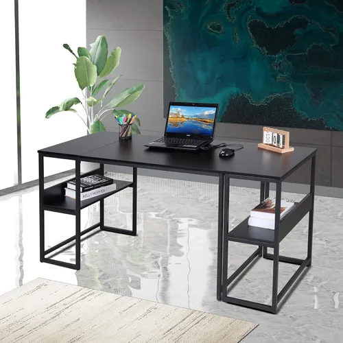 Vista 2 de UNICOO Escritorio multifunción para computadora con 3 combinaciones. Escritorio para computadora en forma de L con estantes, escritorio de estudio