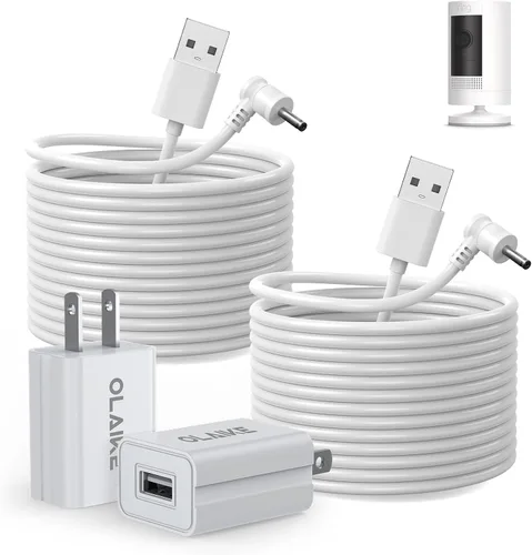 Vista 10 de OLAIKE Paquete de 2 cables de carga de 16 pies para batería Ring Stick Up Cam/Plug-in y Ring Spotlight Cam Battery, adaptador de corriente