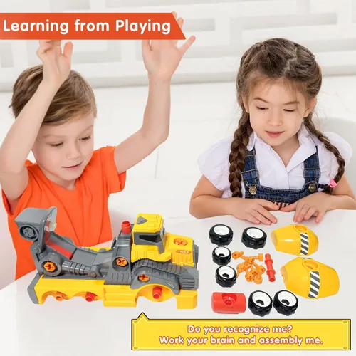 Vista 5 de 28cm Camiones Mezcladores de Cemento Grandes Desarmables para Niños de 3 a 5 y 6 a 8 Años, Juguetes de Construcción con Taladro Eléctrico, Juego