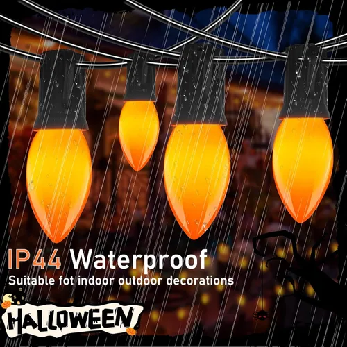 Vista 9 de Luces LED C9 de Halloween, 25 pies, 26 bombillas, ahorro de energía de 120 V, luces conectables resistentes a la intemperie IP44 para patio, techo
